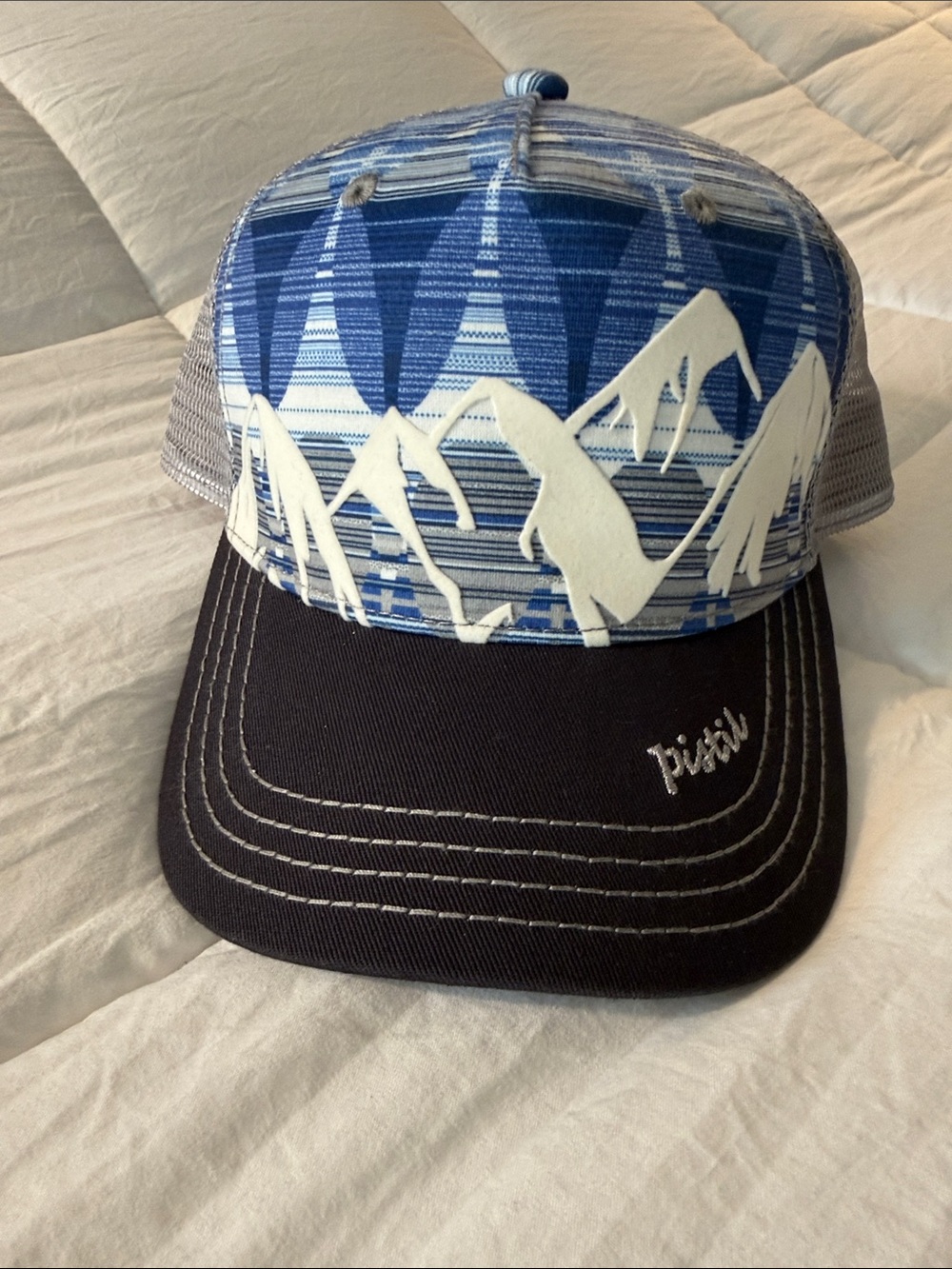 pistil Blue and White Mountain womens Trucker Hat